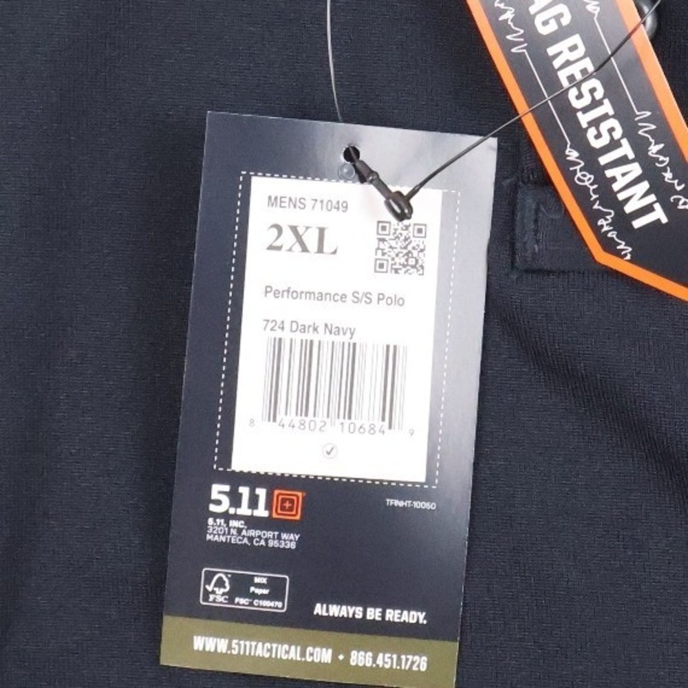 5.11 Tactical Performance SS Polo Dark Navy Solid 2XL NWT 71049 - Picture 3 of 7